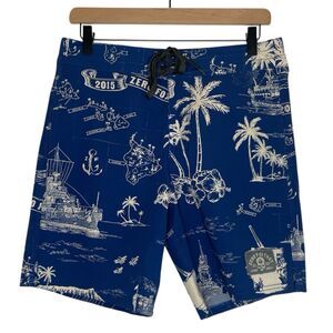 Zero Foxtrot ZF Men's Board Shorts Navy Nautical Unlined Stretch Size Small